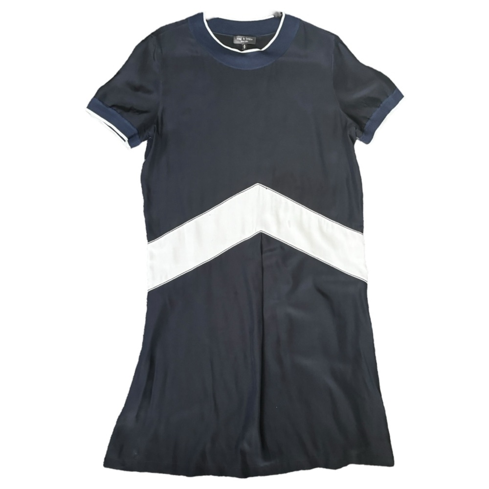 Rag & Bone Navy Blue 100% Silk Chevron Dress - Size Small - Picture 6 of 15
